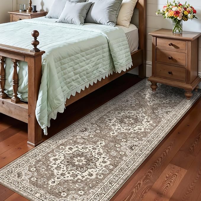 TOPRUUG 2x8 Hallway Runner Rug - Washable Area Rugs for Kitchen Bathroom Non-Slip Ultra-Thin Indoor Door Mat - Stain Resistant Small Throw Carpet (Beige, 2X8)