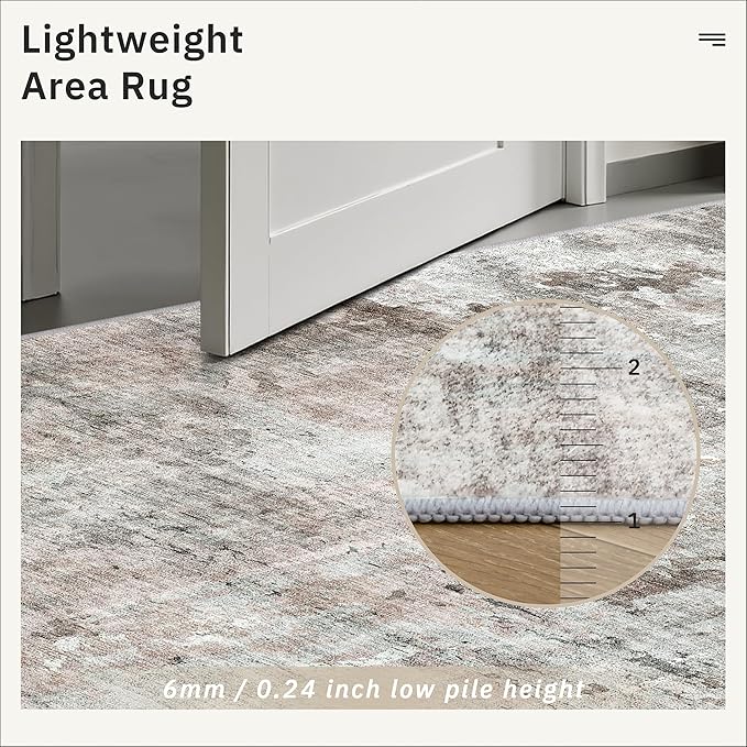 Soalmost Abstract Rug 5x7 Machine Washable Area Indoor Pink Grey Low Pile Non-Slip Foldable Thin Accent Gray Rugs for Bedroom Living Room Dining Room