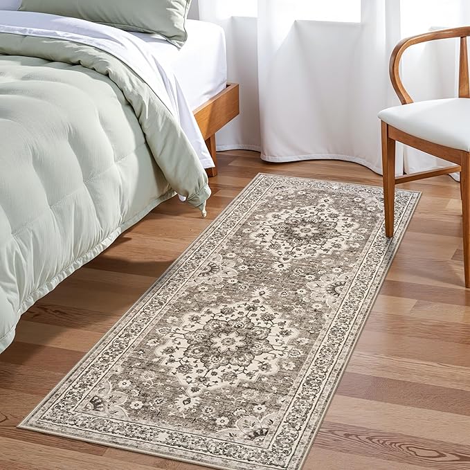 TOPRUUG 2x4 Oriental Entry Rug - Washable Area Rugs for Kitchen Bathroom Non-Slip Ultra-Thin Indoor Door Mat Indoor Entrance - Stain Resistant Small Throw Carpet (Beige, 2X4)