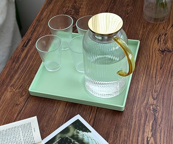 Green Square Plastic Tray - 11 Inch Multi-Purpose Organizer Tray for Vanity, Coffee Table, Bathroom Countertop & Ottoman | Decorative Catch-All Tray for Home, Office, Jewelry & Makeup