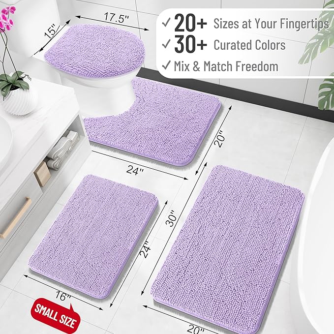 OLANLY Large Bathroom Rugs 45x27, Extra Soft Absorbent Chenille Bath Rugs, Rubber Backing Quick Dry, Machine Washable Bath Mats for Bathroom Floor, Tub and Shower, Home Decor Accessories, Lavender