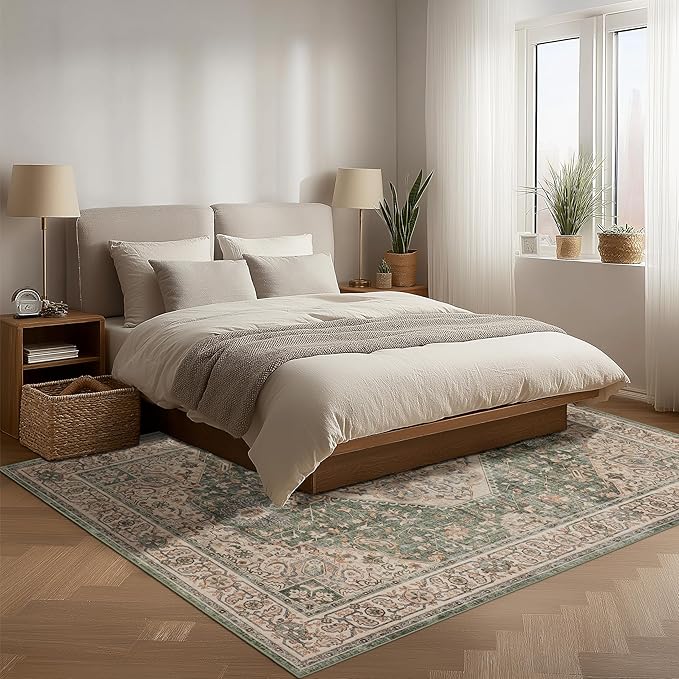 Ruaruarug Area Rug Non Slip Machine Washable Ultra Soft Living Room/Bedroom/Kitchen/Outdoor/Classroom Celadon, 5'×7'