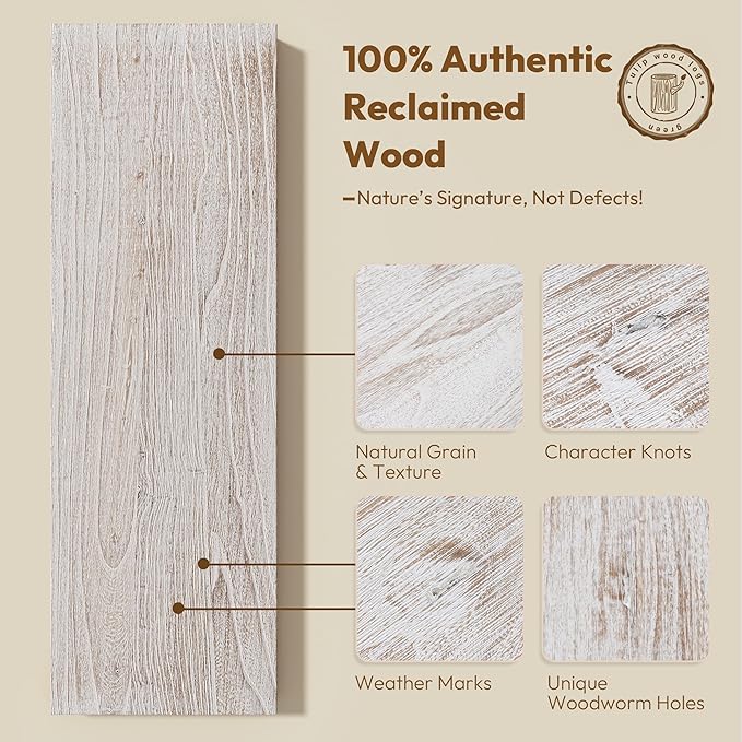 Vivelove Elm Floating Shelves for Wall Solid Wood, 24 Inches Long Rustic Wall Shelf with Invisible Bracket for Living Room Bedroom Bathroom Office, Farmhouse Display Shelf, Set of 2 - Weathered White