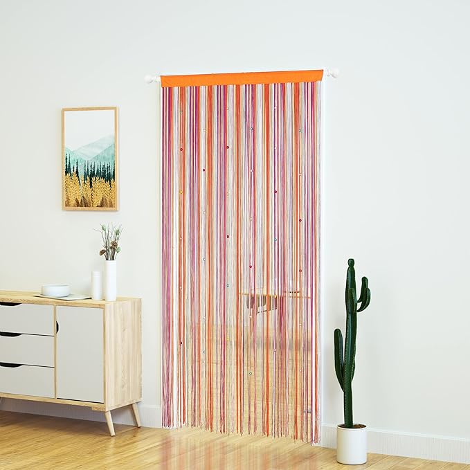 YaoYue Beaded Curtain Door String Curtains for Doorway Tassels Beads Hanging Fringe Hippie Room Divider Window Hallway Entrance Wall Closet Bedroom Privacy Decor (39×110in/100×280cm, Rainbow)