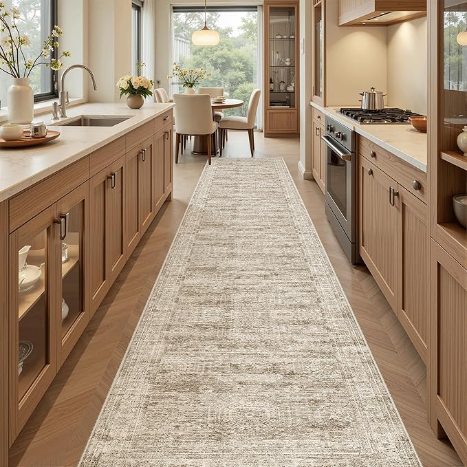 Soalmost Runner Rug 2x12 Washable Non-Slip Hallway Runner Rugs for Kitchen Bathroom Laundry Room Brown Vintage Floor Carpet Runners for Hallways Entryway