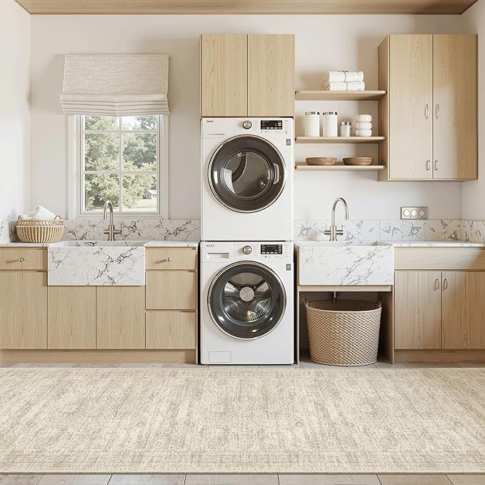 Soalmost Runner Rug 3x12 Washable Non-Slip Hallway Runner Rugs for Kitchen Bathroom Laundry Room Beige Vintage Floor Carpet Runners for Hallways Entryway