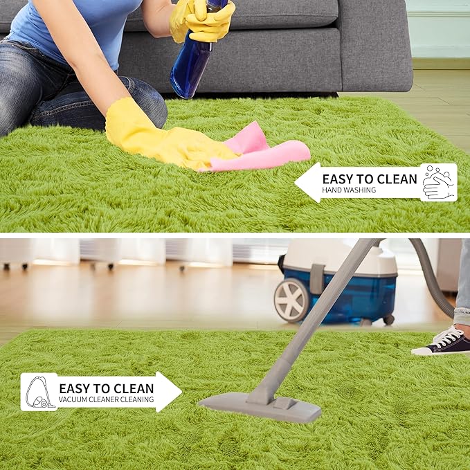 Tepook Super Soft Fluffy Rugs for Living Room, Area Rugs 8x10 for Bedroom, Modern Shaggy Rug Fuzzy Carpets for Kids, Plush Indoor Nursery Home Decor Rug with Non-Slip Bottom, Grass Green