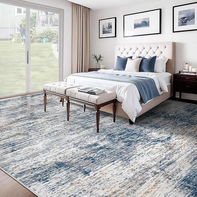 XLUEZ 10x12 Area Rug for Living Room, Washable Modern Abstract Large Area Rug Neutral Soft Non Slip Kids Rug Stain Resistant Indoor Carpet for Bedroom Dining Room Playroom Office(BeigeGrey, 10'x12')