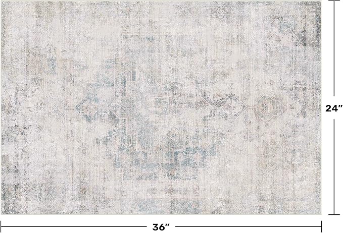 Blue and Gray 2x3 Washable Rug for Bathroom, Entryway Indoor, Kitchen Floor Waterproof, Powder Room, Non Slip Low Pile Stain & Fade Resistant Small Throw Rug, Modern Abstract Decor