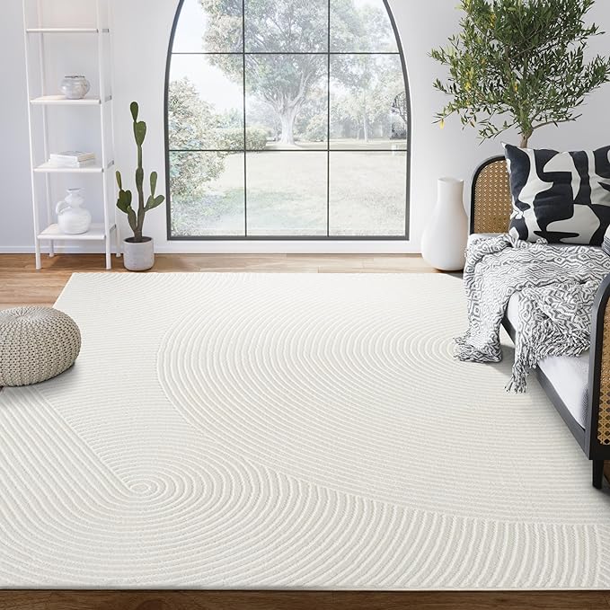Abani Neutral Cream Area Rug 4' x 6' | White Luxury Zen Carpet | Minimalist Ivory Rugs for Bedroom, Living Room and Dining