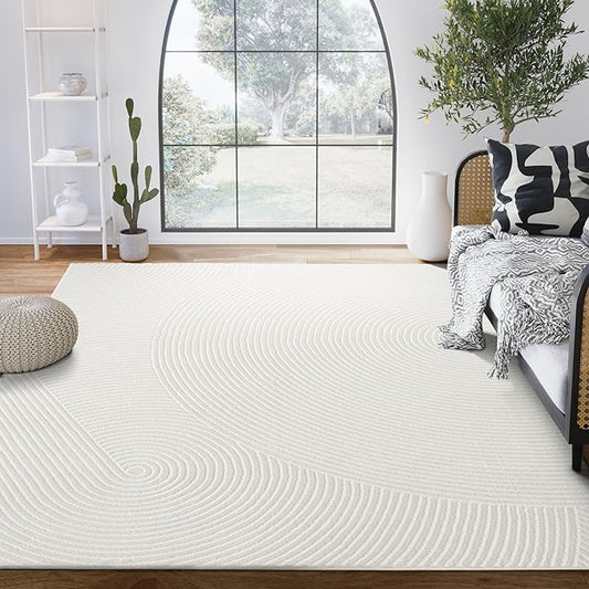 Abani Neutral Cream Area Rug 4' x 6' | White Luxury Zen Carpet | Minimalist Ivory Rugs for Bedroom, Living Room and Dining