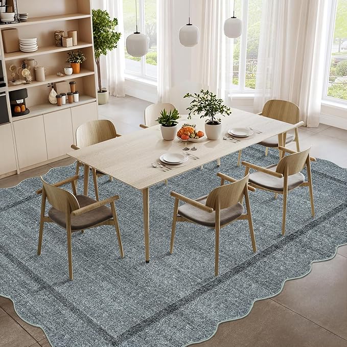 GarveeHome Scalloped Washable Area Rugs 9 x 12 Rug for Living Room Modern Rug Non Slip Throw Rugs Large Bedroom Rugs Low Pile Stain Resistant Carpet for Dining Room Nursery 9'x12' Grey