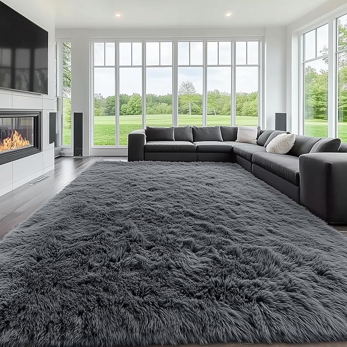 OLANLY 9x9 Machine Washable Large Area Rugs for Living Room, Bedroom, Soft Fluffy Shaggy Bedside Rug, Indoor Floor Carpet for Kids Girls and Boys, Dorms, Nursery, Home Decor Aesthetic, Grey