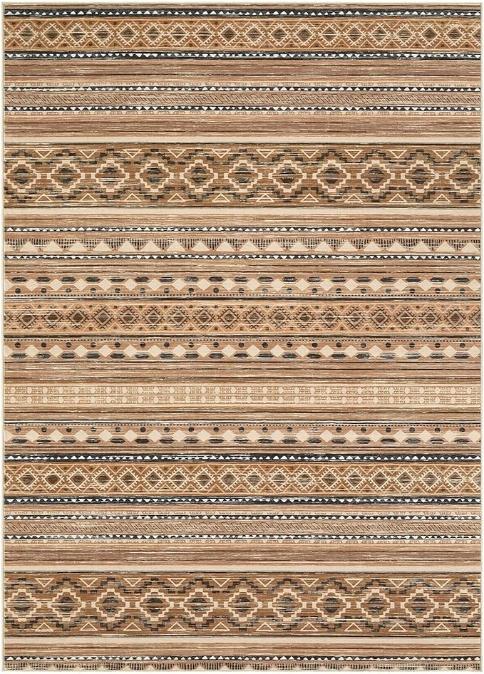cotiled 8x10 Area Rug Living Room: Washable Boho Rugs with Non Slip Backing Large Soft Indoor Stain Resistant Carpet for Bedroom Farmhouse Dining Room Lightweight Home Decor Brown/Beige
