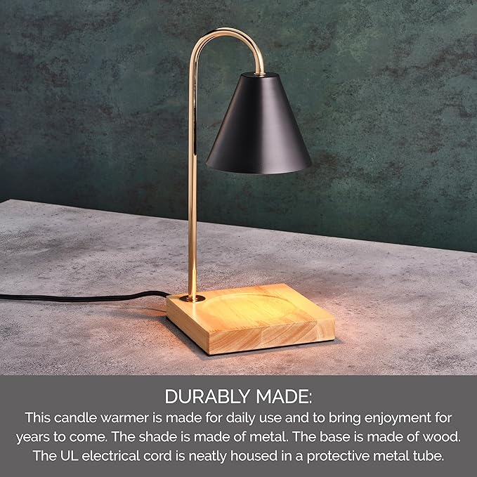 Mikasa 5.9x5.9x13.4 Inch Candle Warmer Lamp with Black Metal Shade and Wood Base, Electric Candle Warming Lamp with Dimmer
