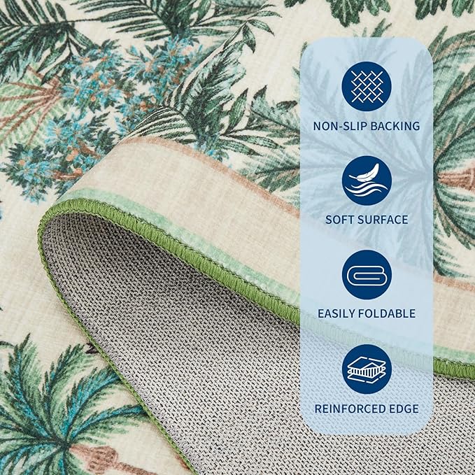GarveeHome Jungle Animal Print Rug 3x5 Washable Area Rugs for Living Room, Forest Rug Non Slip Soft Low Pile Stain Resistance Throw Carpet for Bedroom Kids Playroom Nursery Beige
