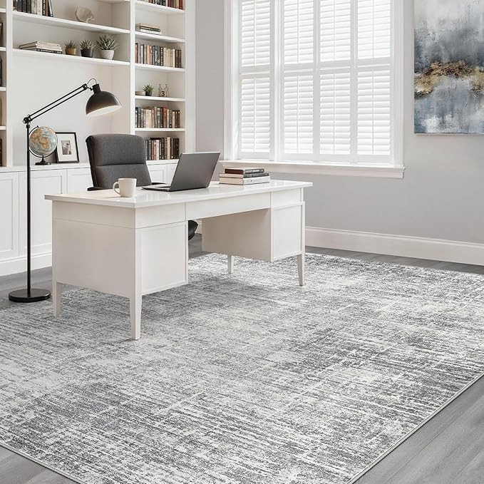 6x8 Area Rug Living Room: Washable Large Neutral Grey Rug Abstract Soft Modern Stain Resistant Indoor Floor Non-Slip Carpet for Bedroom Nursery Kids Office Playroom Dining Room Under Table Home