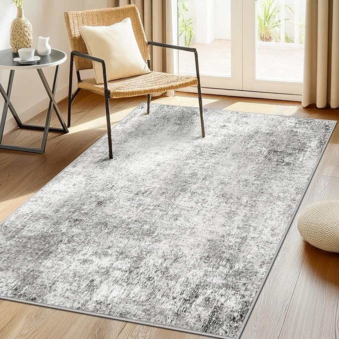 RELEANY Washable Area Rugs 3'x5' Non-Slip Modern Abstract Soft for Living Room Entryway Bedroom Nursery, Print Pattern, Gray White Grey