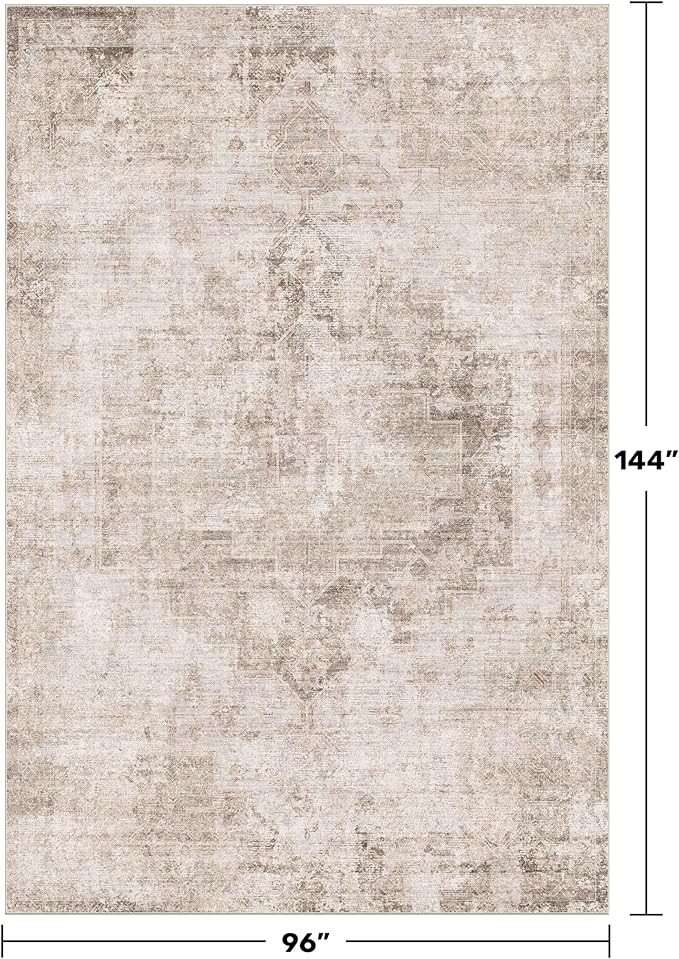 Hazo Haus Farmhouse Area Rugs 8x12 for Living Room - Abstract Medallion Rug for Bedroom, Dining Room Under Table, Washable Non Slip, Fade & Stain Resistance