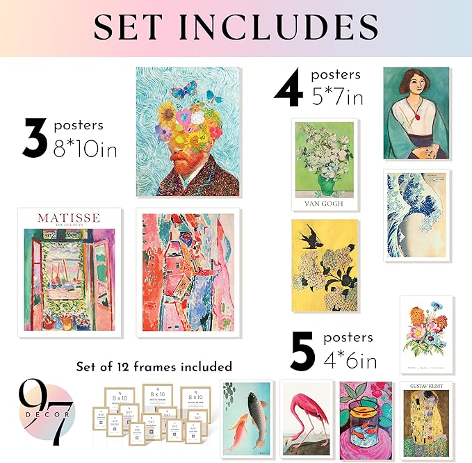 97 Decor Eclectic Home Decor Aesthetic - 16 Pcs Maximalist Decorations Funky Posters, Retro Eclectic Wall Decoration, Quirky Colorful Pictures Gallery Wall Art Prints For Dorm Bedroom Decoration (Unframed)