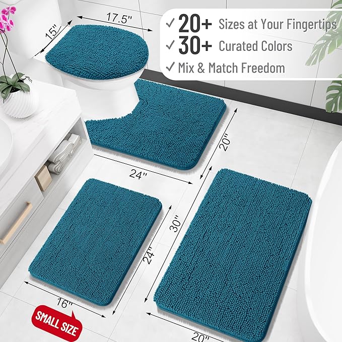 OLANLY Small Bathroom Rugs 24x16, Extra Soft Absorbent Chenille Bath Rugs, Rubber Backing Quick Dry, Machine Washable Bath Mats for Bathroom Floor, Tub and Shower, Home Decor Accessories, Peacock Blue