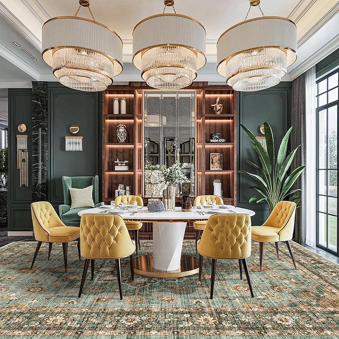 TOPRUUG Washable Oriental Area Rug - 12x18 Rugs for Living Room Soft Carpet for Bedroom Waterproof Floral Distressed Indoor Stain Resistant Non-Shedding Floor Carpets (Green, 12x18)