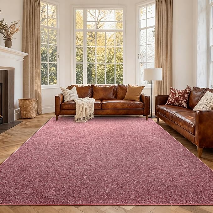 FinRèc 6x9 Washable Area Rugs for Bedroom Living Room, Low Pile Thin Rug Solid Color, Non-Slip Carpet Indoor for Home Decor (Red/White)