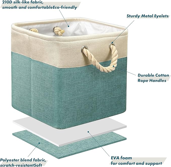 Simple Houseware Fabric Storage Cubes, 13" x 13" Storage Bin, 3 Pack, Turquoise