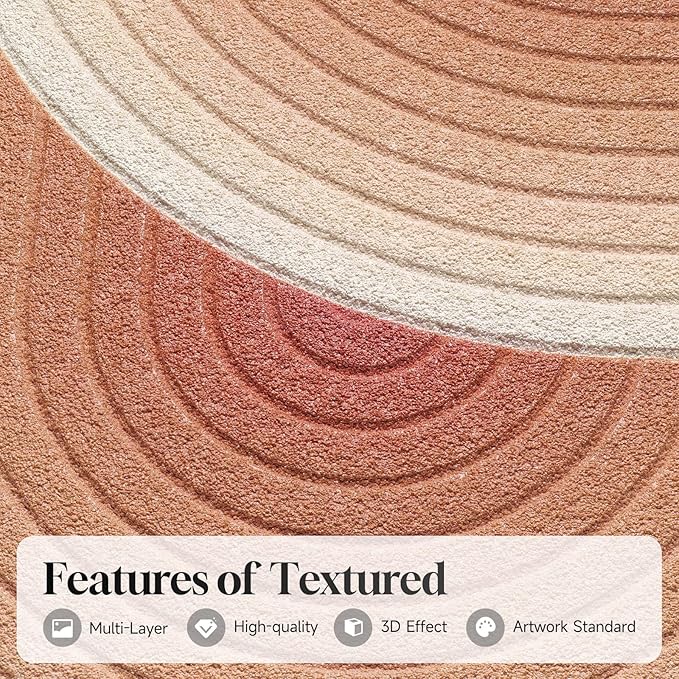 3D Textured Framed Boho Neutral Wall Art, Modern Terracotta Carved Geometric Paintings Artwork for Walls, Minimalist Wavy Line Pictures for Living Room Bedroom Dining Room Hallway Wall Decor 24x36 In