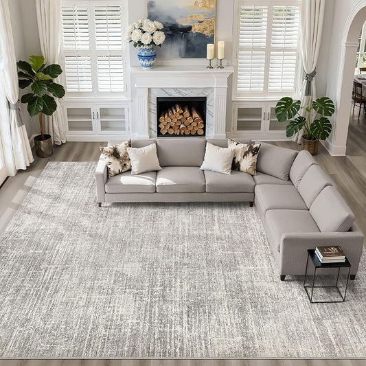 10x13 Area Rug Living Room: Washable Large Neutral Rugs Abstract Soft Modern Stain Resistant Indoor Floor Non-Slip Carpet for Bedroom Nursery Kids Office Playroom Dining Room Under Table- Brown Gray