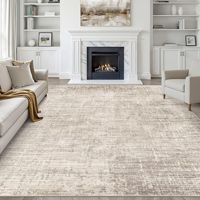 7x10 Area Rug Living Room: Washable Large Neutral Brown Rug Abstract Soft Modern Stain Resistant Indoor Floor Non-Slip Carpet for Bedroom Nursery Kids Office Playroom Dining Room Under Table Home