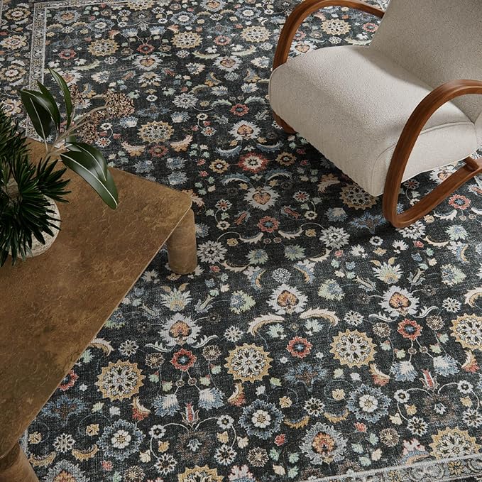 Washable Area Rugs for Living Room: 5x7 Bedroom Rug Vintage Boho Area Rug Stain Resistant Non Slip Low Pile Lightweight Soft Carpets for Living Room Dining Room Kitchen Nursery Kids Room Farmhouse