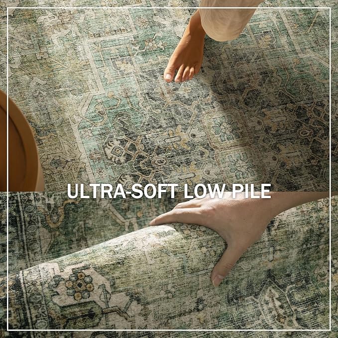 5x7 Area Rugs for Living Room: Washable Bedroom Rug Boho Vintage Rugs Stain Resistant Non Slip Low Pile Soft Lightweight Carpet for Kitchen Dining Room Farmhouse Nursery Kids Room