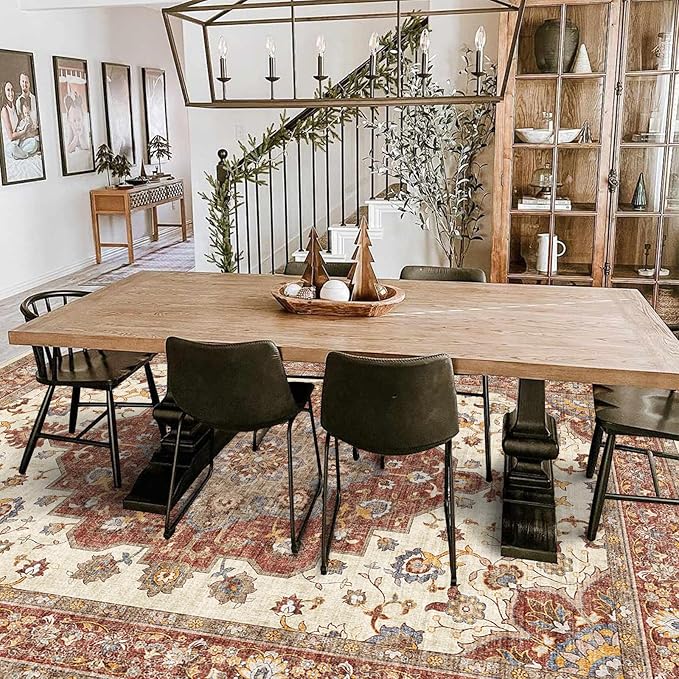 TOPRUUG Washable Oriental Area Rug - 8x10 Rugs for Living Room Soft Carpet for Bedroom Waterproof Floral Distressed Indoor Stain Resistant Non-Shedding Floor Carpets (Red, 8x10)