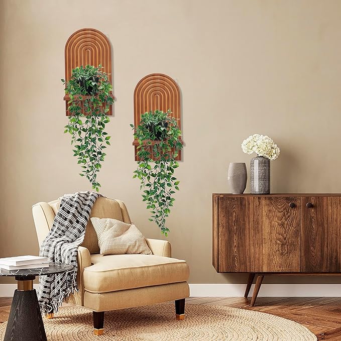 2 Pieces Boho Wall Shelf, Mid Century Shelves, Decorative Storage Unit, Decorative Bohemian Rainbow Hanging Shelves for Bathroom, Bedroom, Kitchen, Living Room, Laundry Room (Brown)