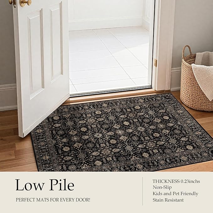 Ruaruarug Area Rug Non Slip Machine Washable Ultra Soft Living Room/Bedroom/Kitchen/Outdoor/Classroom Black Gold, 10'×14'