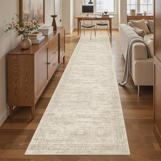 Soalmost Runner Rug 2x12 Washable Non-Slip Hallway Runner Rugs for Kitchen Bathroom Laundry Room Beige Vintage Floor Carpet Runners for Hallways Entryway