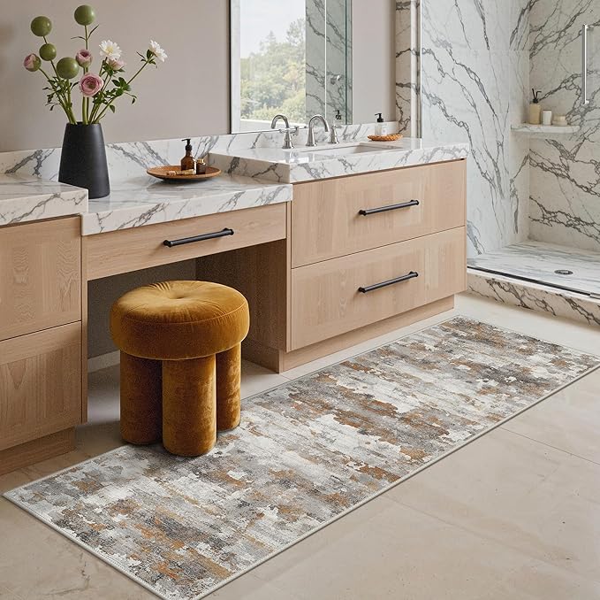 GENIMO Washable Rugs 2x8 Runner Rugs for Hallway Kitchen, Modern Lightweight Rug Ultra Soft Indoor Runner Rugs for Entryway, Low Pile Carpet with Non Slip Backing, Grey Brown Beige