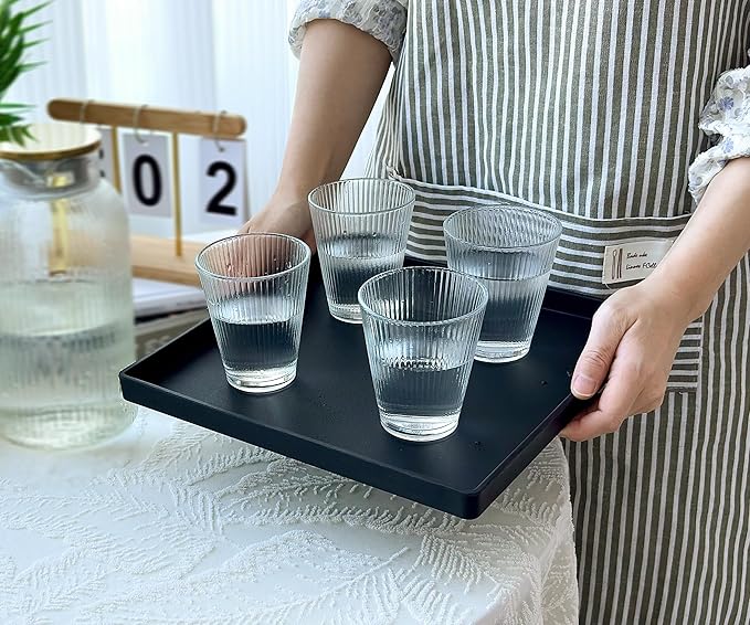 Black Square Tray 11 Inch - 3 Pack Organizer Decorative Tray for Bathroom Vanity, Coffee Table, Dresser & Kitchen Countertop - Black Catch-All Tray for Home Decor, Jewelry, Makeup & Snacks