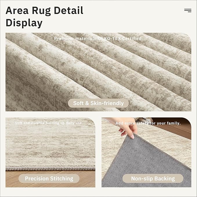 Soalmost Runner Rug 2'6" x 10' Washable Non-Slip Runner Rugs for Kitchen Bathroom Laundry Room Vintage Ultra Thin Runners for Hallway Entryway Beige