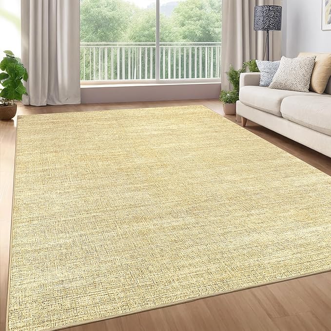 9x12 Area Rugs for Living Room Washable Solid Large Bedroom Rugs Non Slip Soft Modern Abstract Dining Room Throw Carpet Minimalist Classic Plain Area Rug for Nursery Kitchen Home Office, Tan