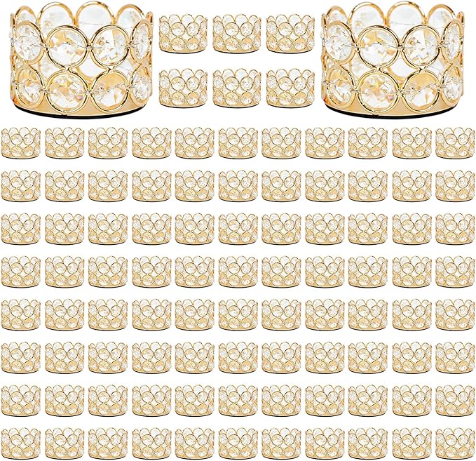96Pcs Crystal Tea Light Candle Centerpieces for Tables Gold Votives Bulk,Geometric Candle Holder for Wedding Valentine's Day Party Gifts recuerdos para 15 años quinceañeras(Candle Excluded)