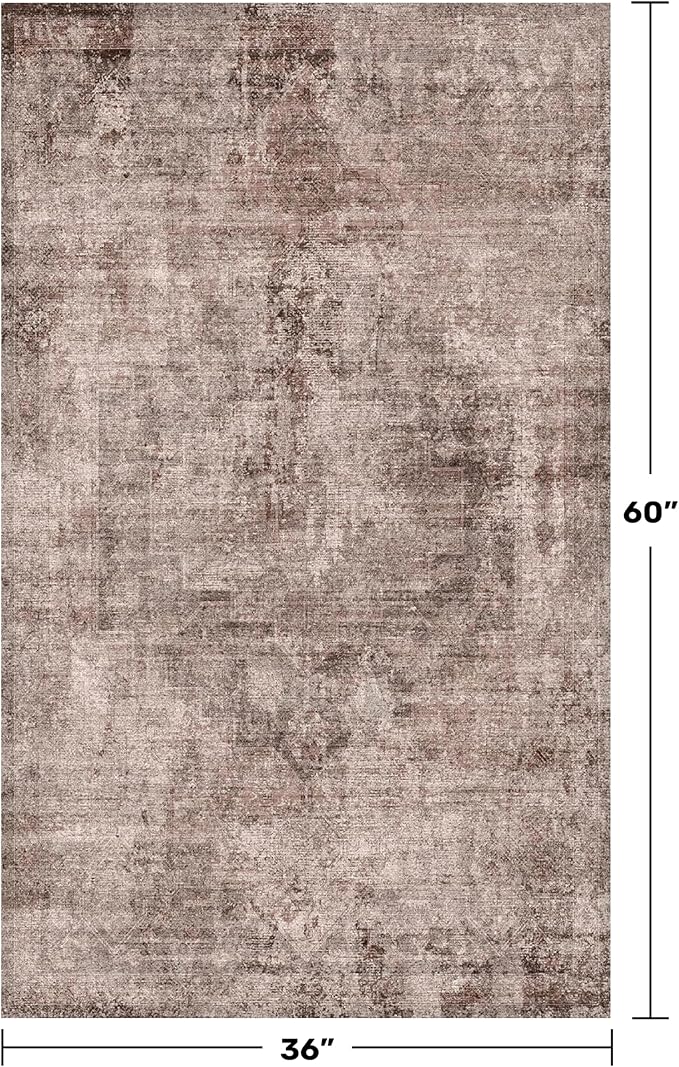 3x5 Washable Terracotta Entryway Rug, Non Slip Vintage Distressed Medallion Rug for Kitchen, Laundry Room, Mudroom & Hallway, Low Pile Stain Resistant Farmhouse Boho Doorway Mat