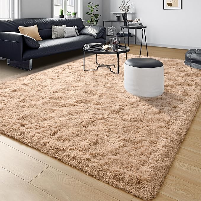 Tepook Super Soft Fluffy Rugs for Living Room, Area Rugs 8x10 for Bedroom, Modern Shaggy Rug Fuzzy Carpets for Kids, Plush Indoor Nursery Home Decor Rug with Non-Slip Bottom, Beige