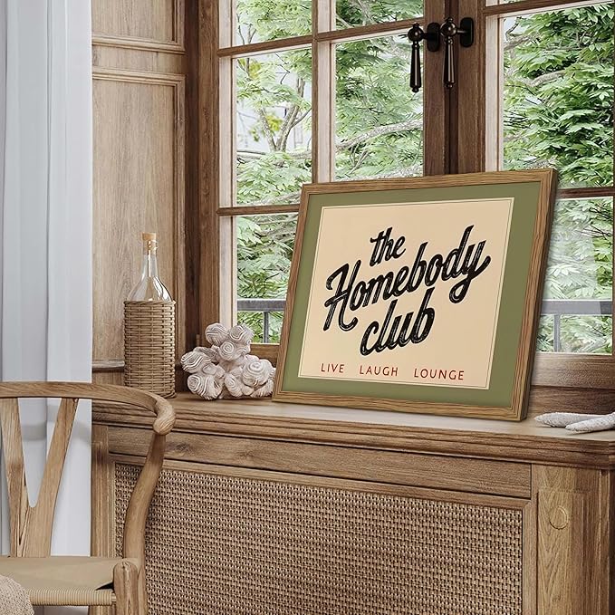 Vintage The Homebody Club Wall Art, Minimalist Live Sign Canvas Wall Decor Painting, Trendy Quote Artwork Poster Print Picture for Living Room Bedroom Homebody Gifts 16x24 Inch Framed