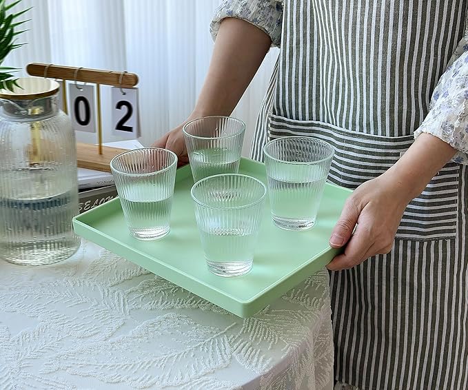 Green Square Tray 11 Inch - 3 Pack Multi-Purpose Organizer Tray for Vanity, Coffee Table, Bathroom Countertop & Ottoman | Decorative Catch-All Tray for Home, Office, Jewelry & Makeup