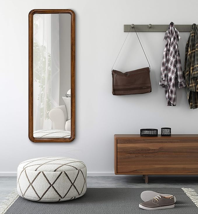 Kate and Laurel Pao Mid-Century Panel Wood Framed Wall Mirror, 16 x 48, Walnut Brown, Modern Full Length Mirror for Wall