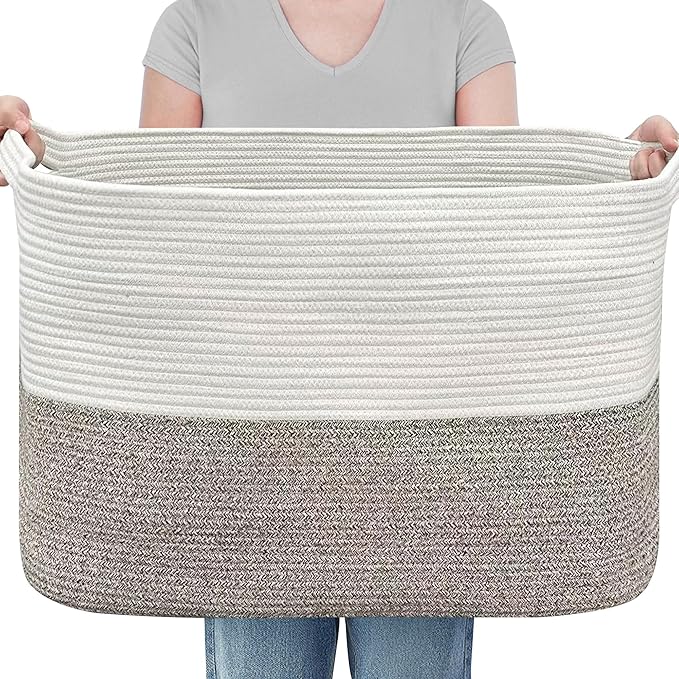MEGASKET XXXXL Rope Basket for Blankets, 25" x 16" x 16"(108L) Rectangle Blanket Basket Living Room, Extra Large Wicker Woven Blanket Pillow Storage Basket, Kids Dog Toy Basket Storage Bins Organizer