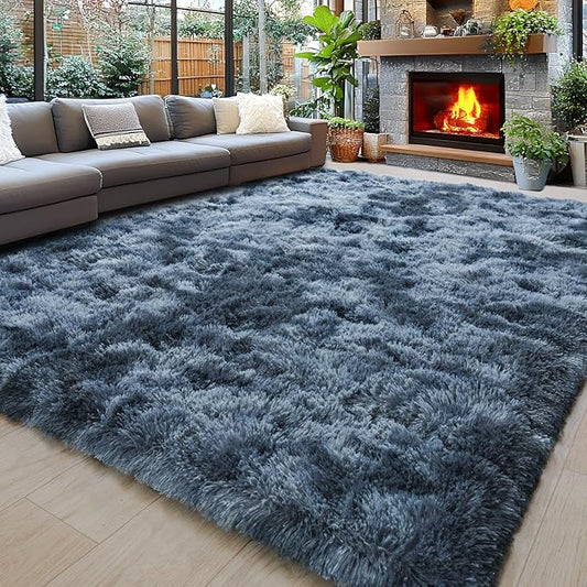 8x10 Area Rugs for Living Room, Ultra Soft Fluffy Large Shaggy Rug Carpet for Bedroom, Non-Slip Fuzzy Plush Rugs for Nursery Boys Girls Kids Room Modern Indoor Home Decor, Tie-Dyed Blue Grey