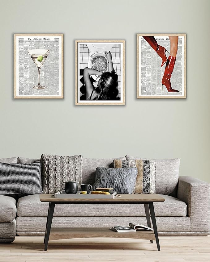 EcoHest Small Trendy After the Disco Party Framed Wall Art, 8x10 in OAK Wood Black and White Funny Bathroom Canvas Art, Teen Girl Poster College Dorm Decor, Set of 1 for Bedroom Living Room